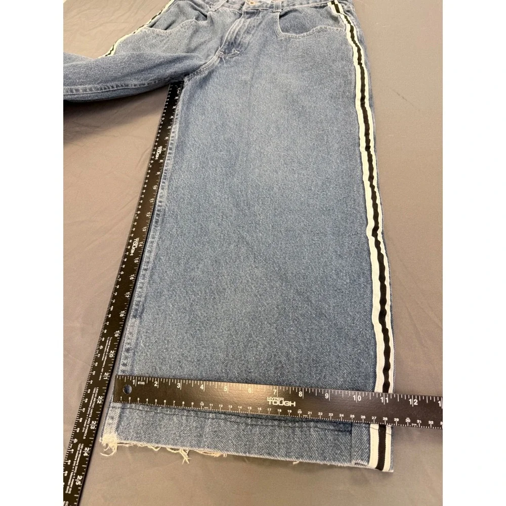 Vintage Utility Brand Wide Leg Baggy Jeans Side Stripe Blue Denim 34x30 Y2K